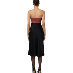 Jupe Midi Évasée en Satin Noir