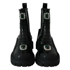 Leather Crystal Combat Boots