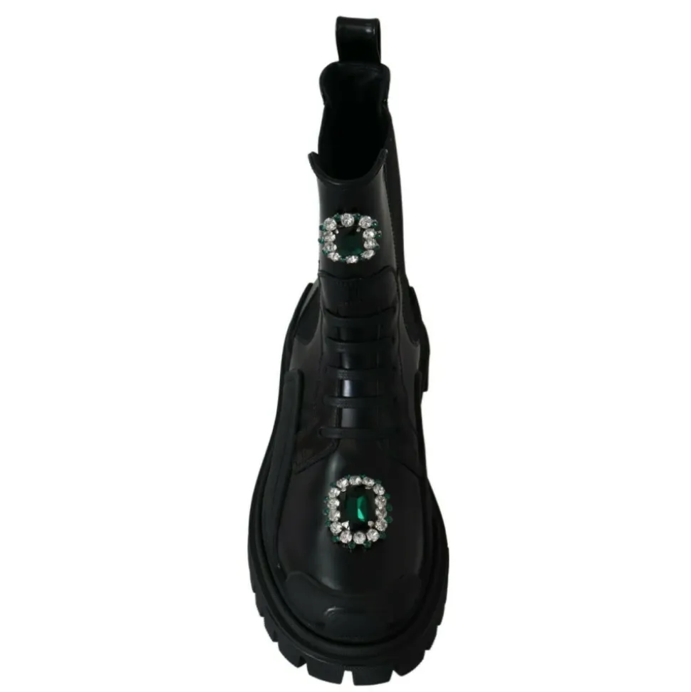 Leather Crystal Combat Boots