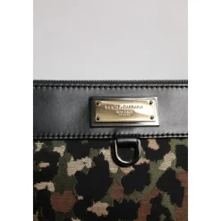 Leopard Jacquard Print Logo Plaque Pouch Bag