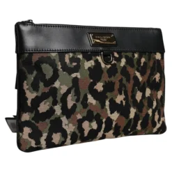 Leopard Jacquard Print Logo Plaque Pouch Bag