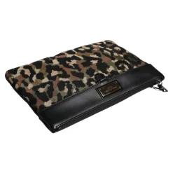 Leopard Jacquard Print Logo Plaque Pouch Bag