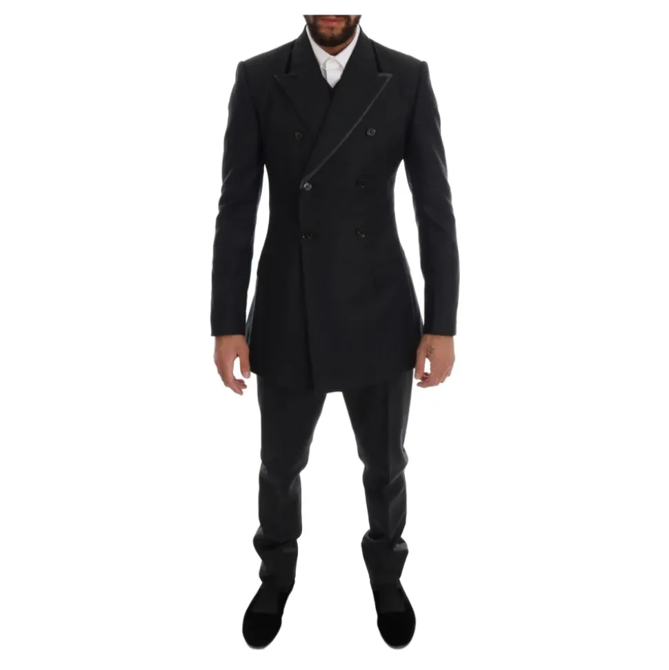 Élégant Costume Gris en Laine à Double Boutonnage