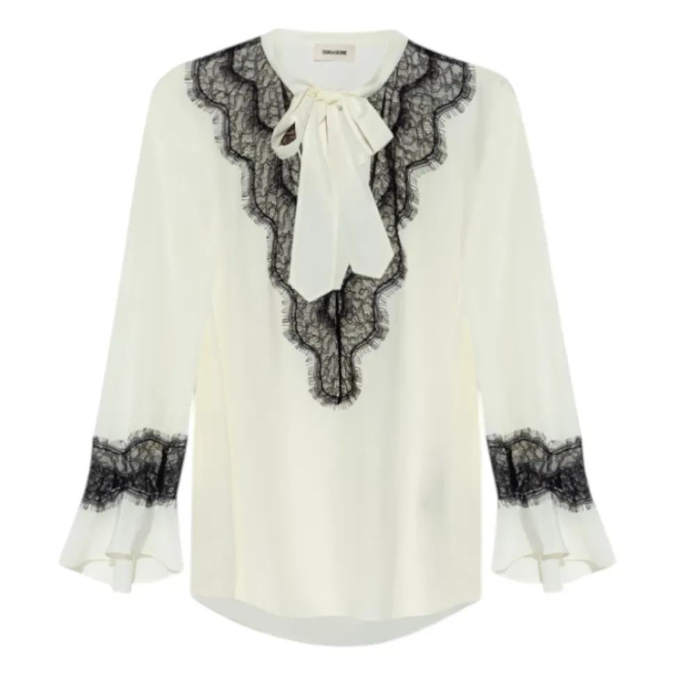 Élégante blouse en soie avec détails en dentelle