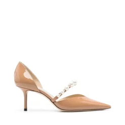 Élégants escarpins en cuir beige avec ornements