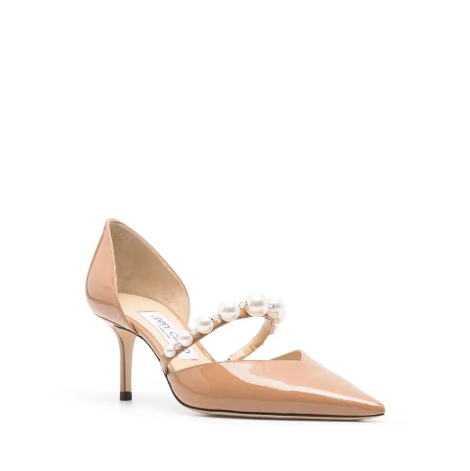 Élégants escarpins en cuir beige avec ornements