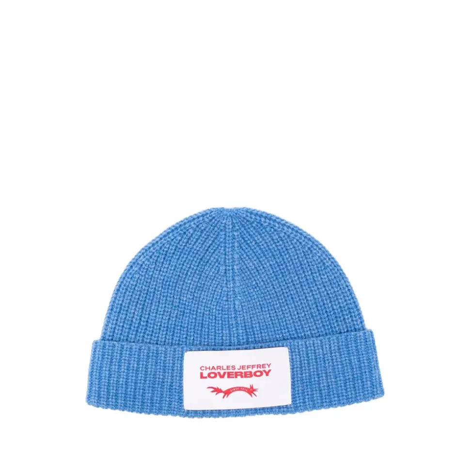 Logo Patch Ribbed Knit Hat