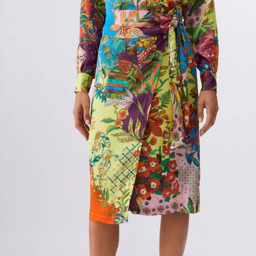 Long Printed Satin Skirt