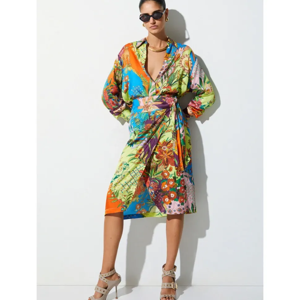 Long Printed Satin Skirt
