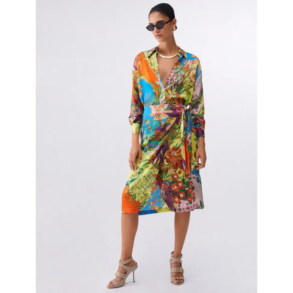 Long Printed Satin Skirt