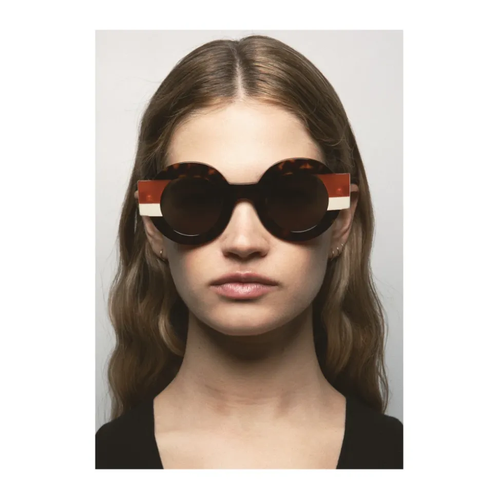 Lunettes de soleil rondes marron foncé havana