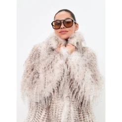 Manteau Long Ceinturé en Fausse Fourrure