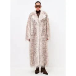 Manteau Long Ceinturé en Fausse Fourrure