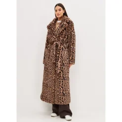 Manteau Long d`Hiver à Imprimé Animal