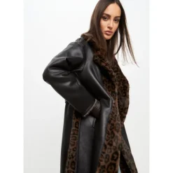 Manteau Long d`Hiver Réversible en Fausse Fourrure
