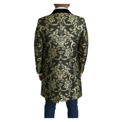 Manteau Long en Jacquard Noir et Or Sicilia