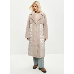 Manteau matelassé en fausse fourrure perle avec ceinture