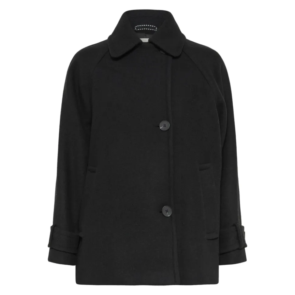 Manteau Noir avec Manches Longues et Gros Boutons