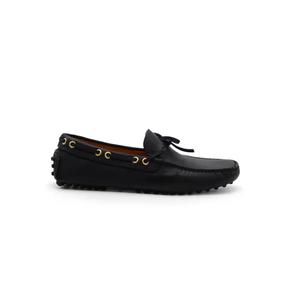 Mocassin en cuir bleu plat