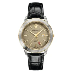 Montre Homme Cuir Noir Or Argent GMT