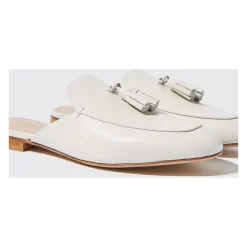 Mules à Pompons en Cuir Blanc