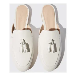 Mules à Pompons en Cuir Blanc