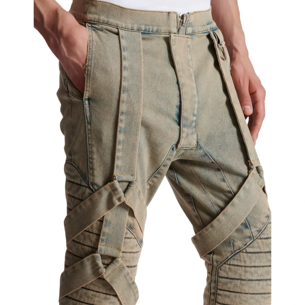 Pantalon en denim Sandy à Multiples Bretelles