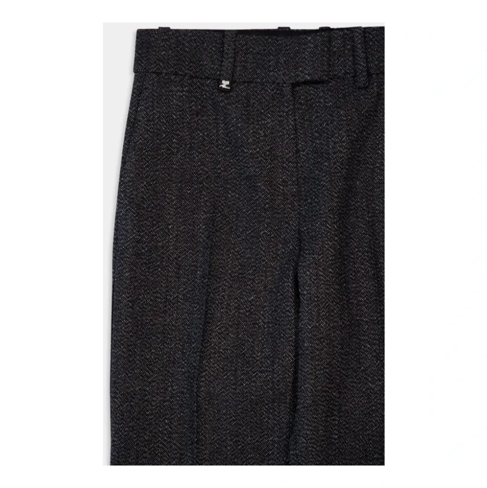 Pantalon Large Tailleur en Laine Caviar