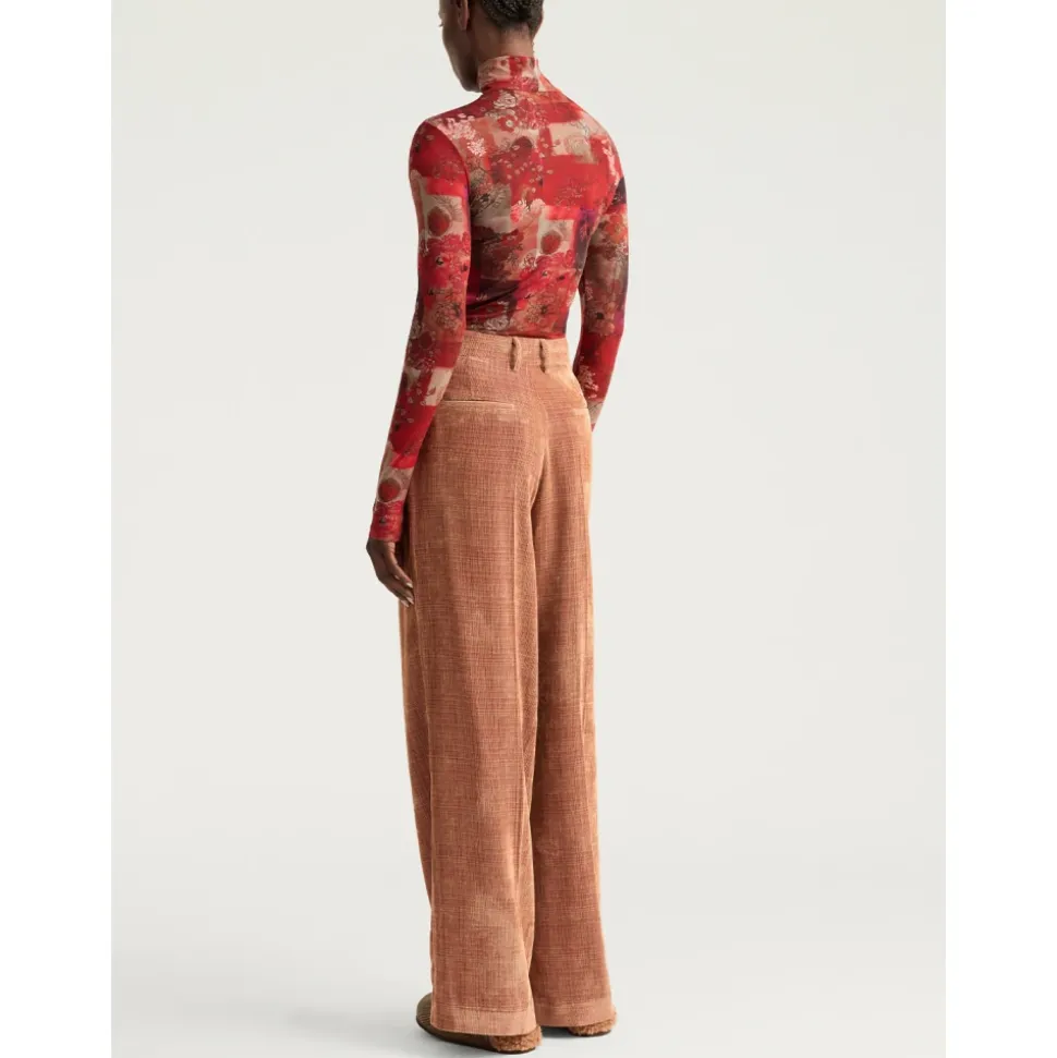 Pantalon long à jambes larges en velours côtelé travaillé