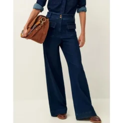 Pantalon évasé taille haute en denim