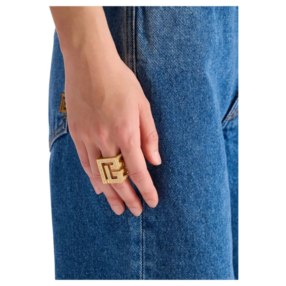 PB 3D Rhinestone Cube Ring