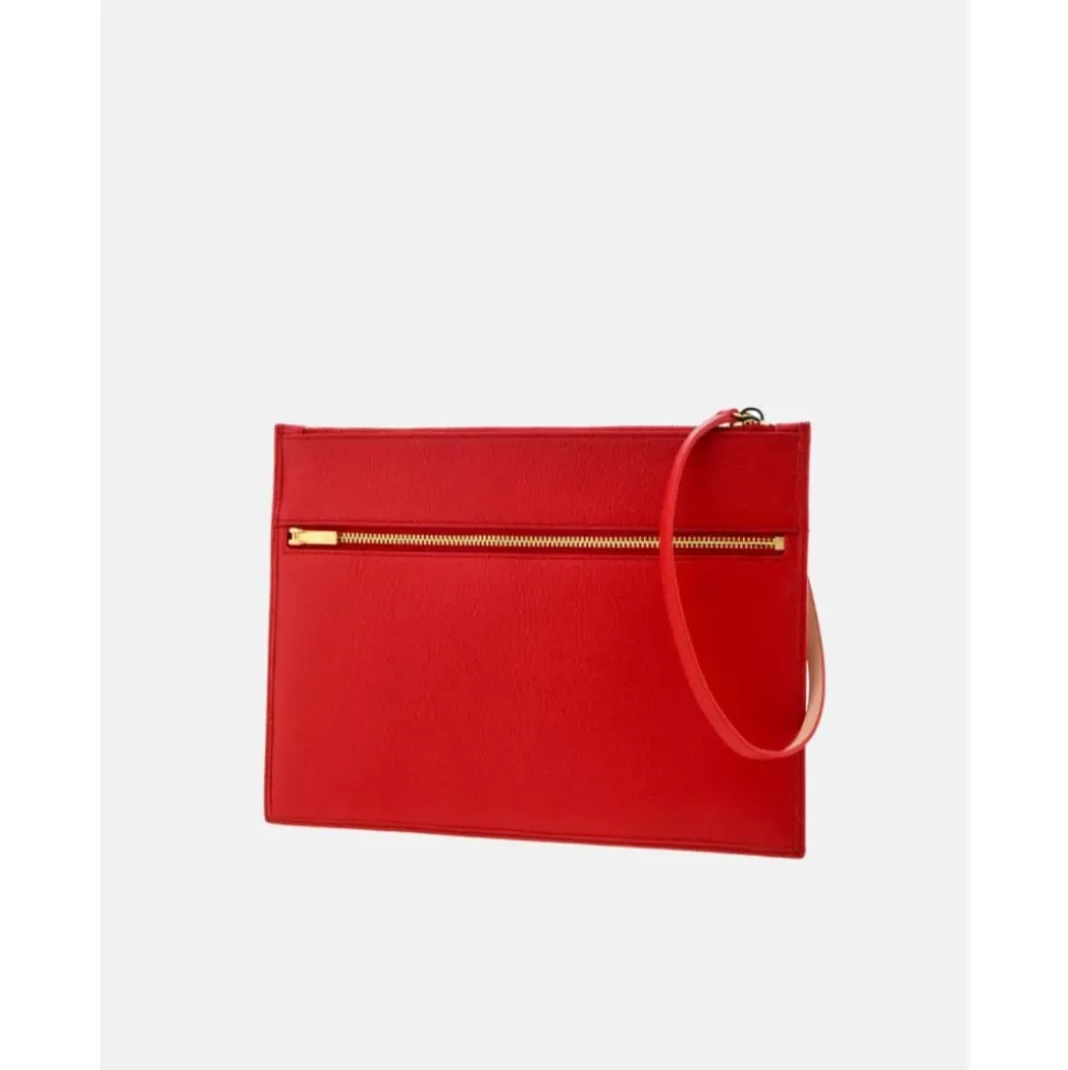 Pochette Insignia en Toile et Cuir Rouge