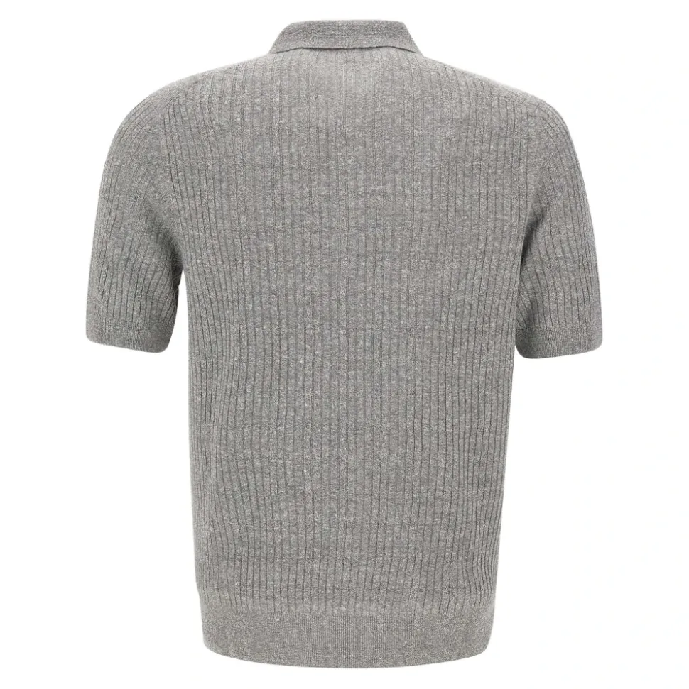 Polo en maille côtelée de lin et coton