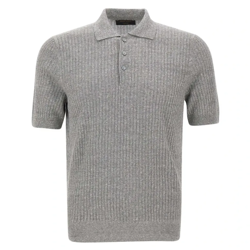 Polo en maille côtelée de lin et coton