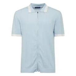 Polo en Maille à Zip Ciel Bleu