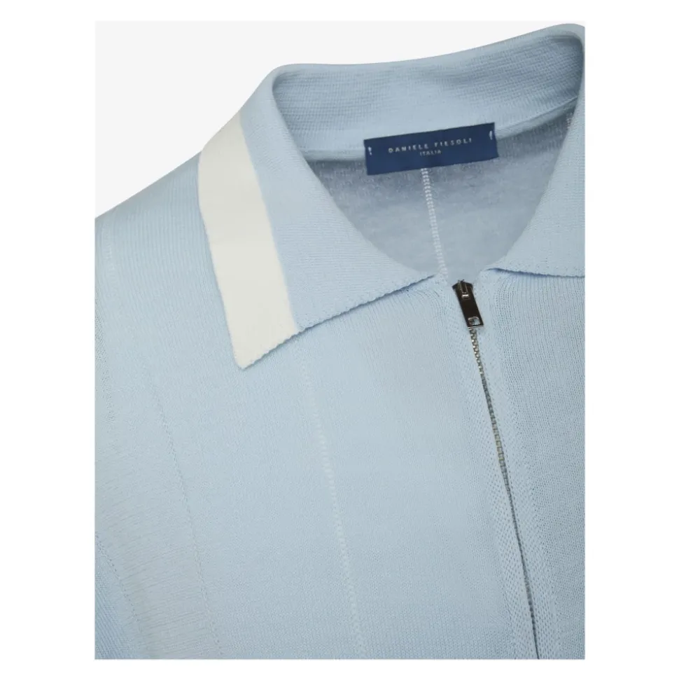 Polo en Maille à Zip Ciel Bleu