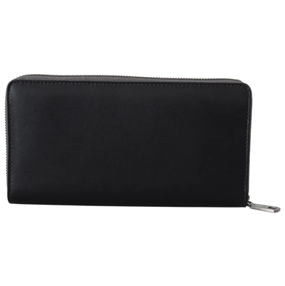 Portefeuille Continental à fermeture éclair - Porte-cartes en cuir noir exotique