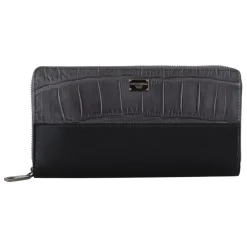Portefeuille Continental à fermeture éclair - Porte-cartes en cuir noir exotique