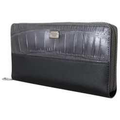 Portefeuille Continental à fermeture éclair - Porte-cartes en cuir noir exotique