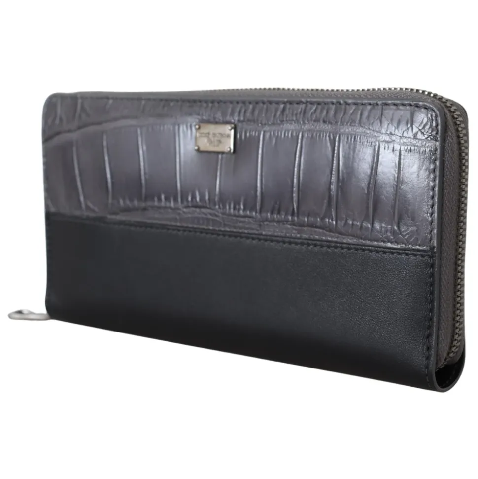 Portefeuille Continental à fermeture éclair - Porte-cartes en cuir noir exotique