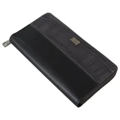 Portefeuille Continental à fermeture éclair - Porte-cartes en cuir noir exotique