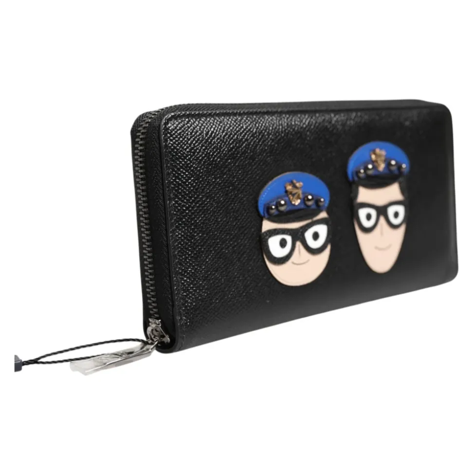 Portefeuille continental homme en cuir noir à fermeture éclair