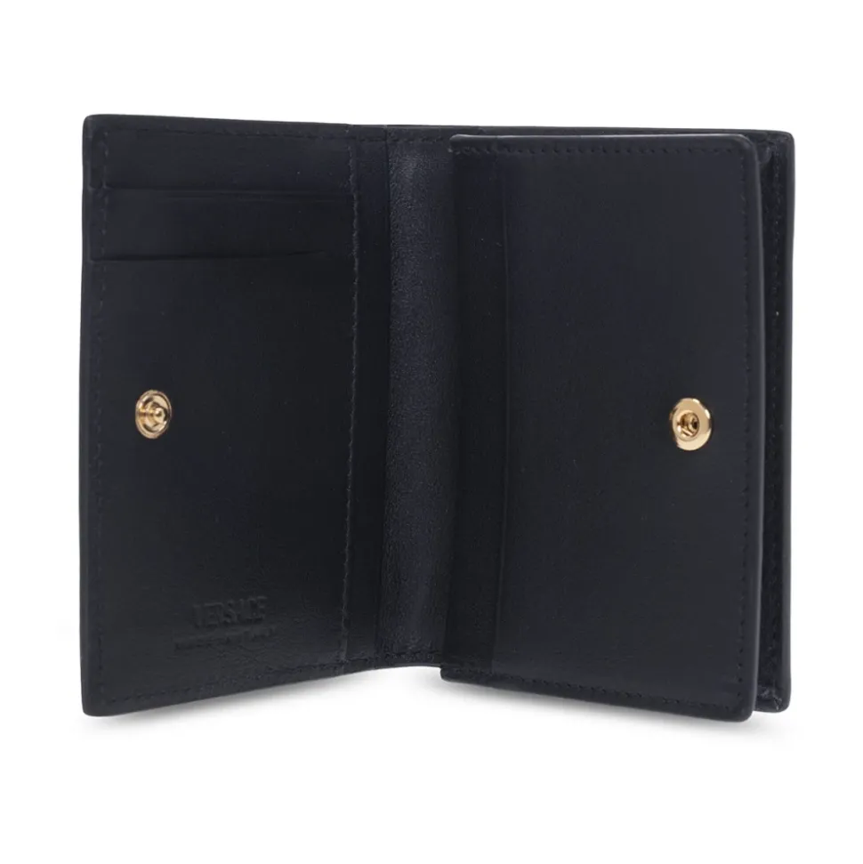 Portefeuille en Cuir Noir avec Appliqué Méduse