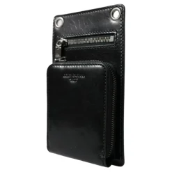 Portefeuille en Cuir Noir avec Logo et Bandoulière