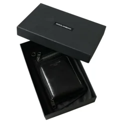 Portefeuille en Cuir Noir avec Logo et Bandoulière