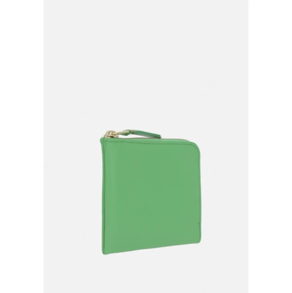 Portefeuille en cuir vert avec détails dorés