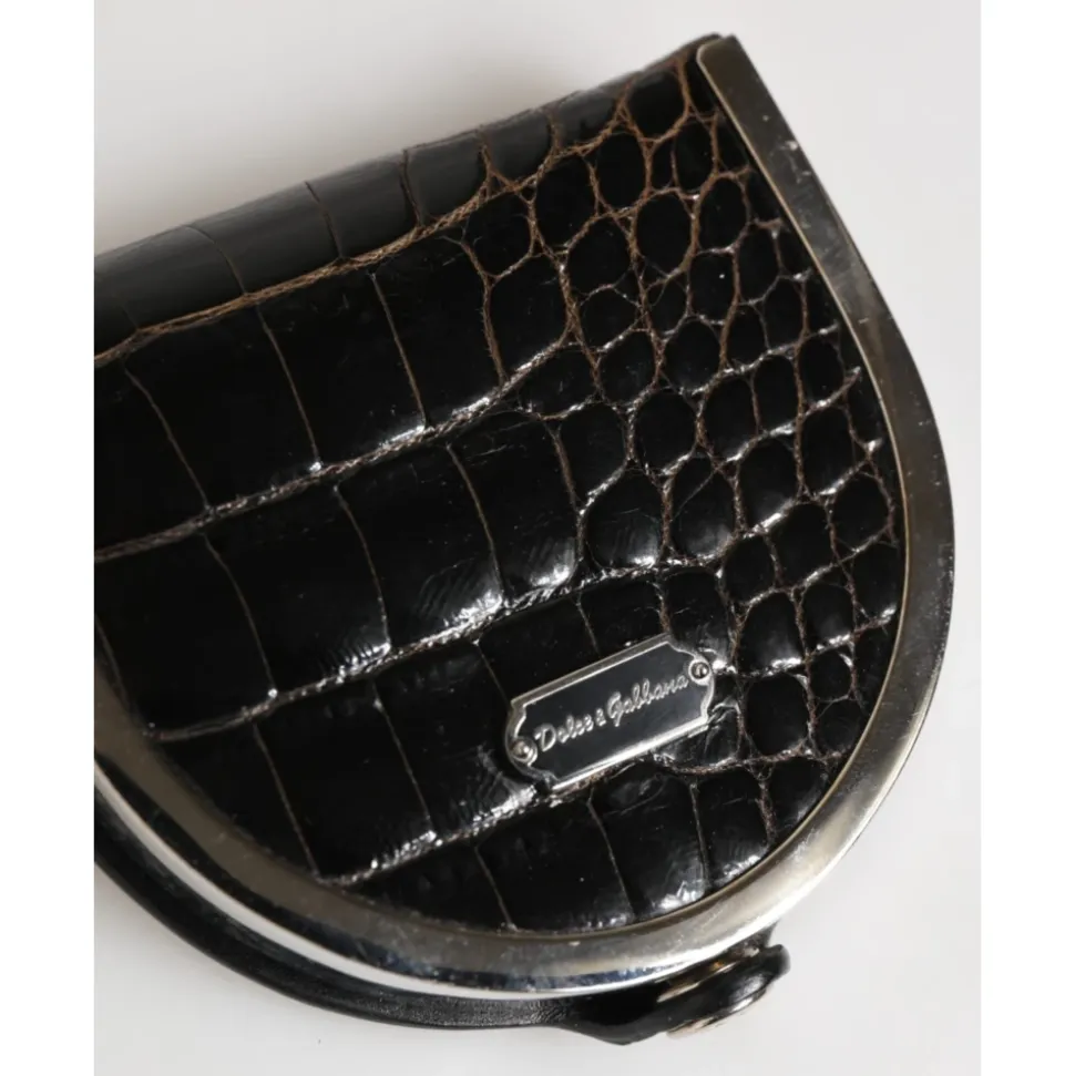 Porte-monnaie en Cuir de Crocodile Noir