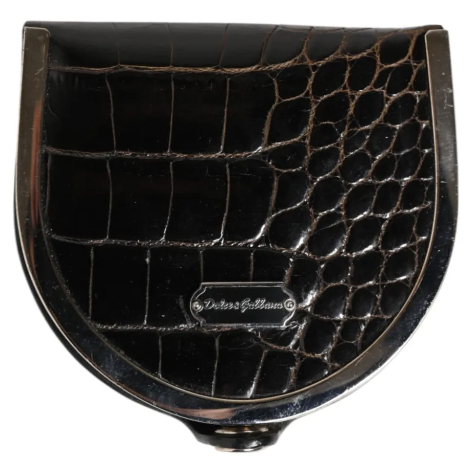 Porte-monnaie en Cuir de Crocodile Noir
