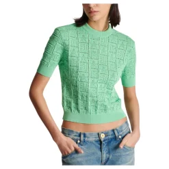 Pull en maille ajourée à monogramme