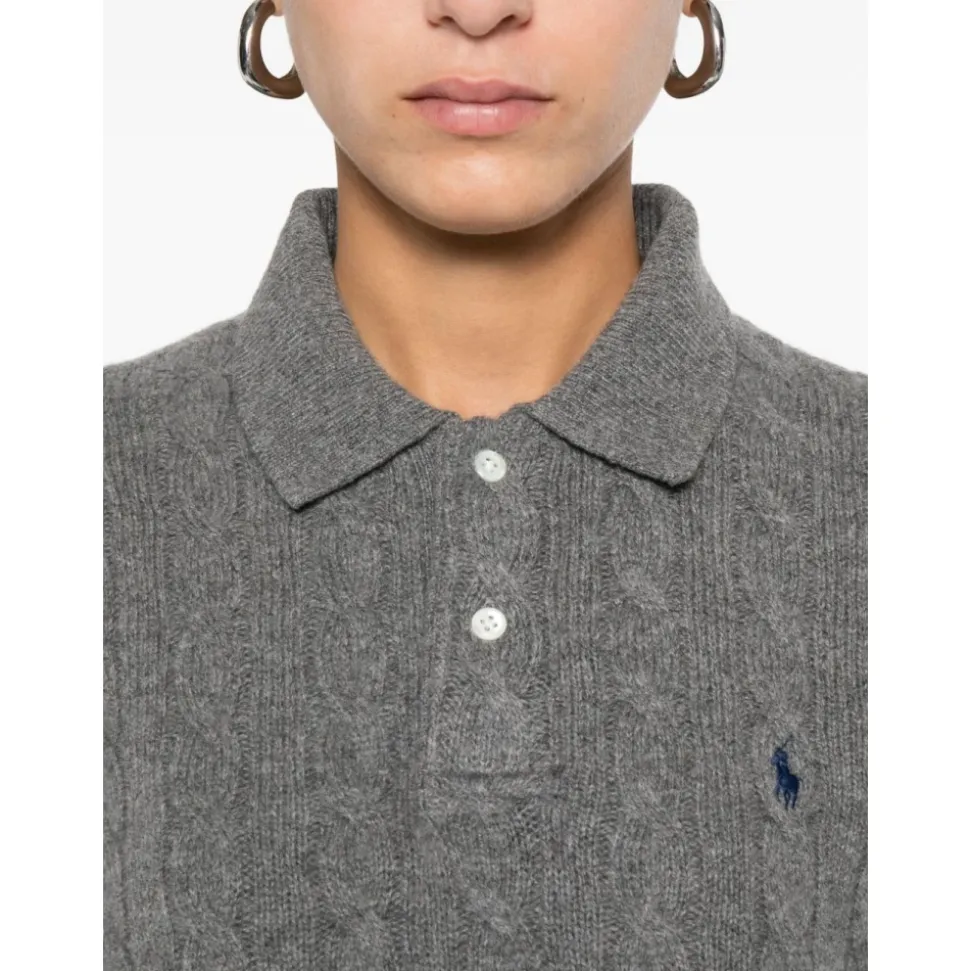 Pull Polo en Laine et Cachemire à Motifs Câblés